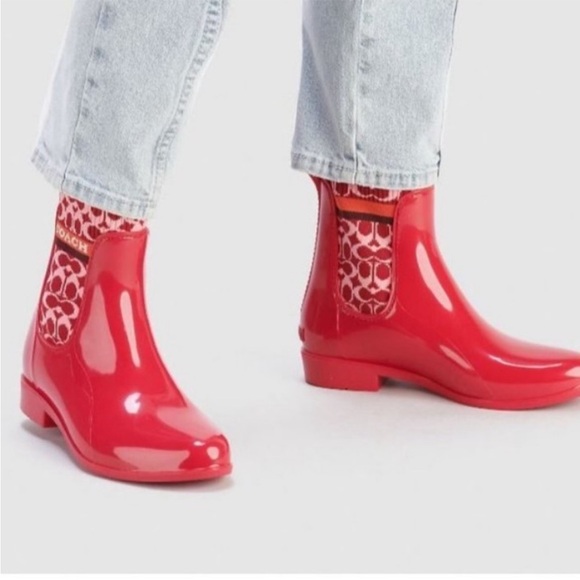 Coach Rivington Rain Bootie in Candy Apple Red – Sz 8 - Picture 2 of 11